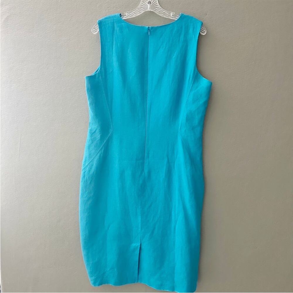 Talbots Vibrant Turquoise Blue Irish Linen Sleeveless Sheath Midi Dress Size 16 - Picture 2 of 10